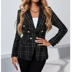 Luxe double breasted plaid jacket